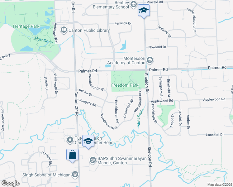 map of restaurants, bars, coffee shops, grocery stores, and more near 44808 Ridgefield Road in Canton