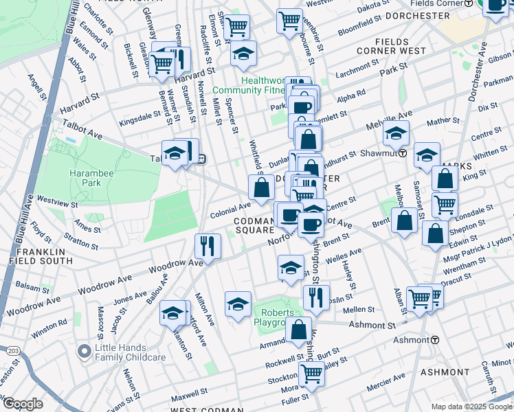 map of restaurants, bars, coffee shops, grocery stores, and more near 290 Talbot Avenue in Boston