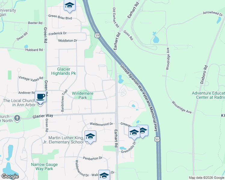 map of restaurants, bars, coffee shops, grocery stores, and more near 3925 Wynnstone Drive in Ann Arbor