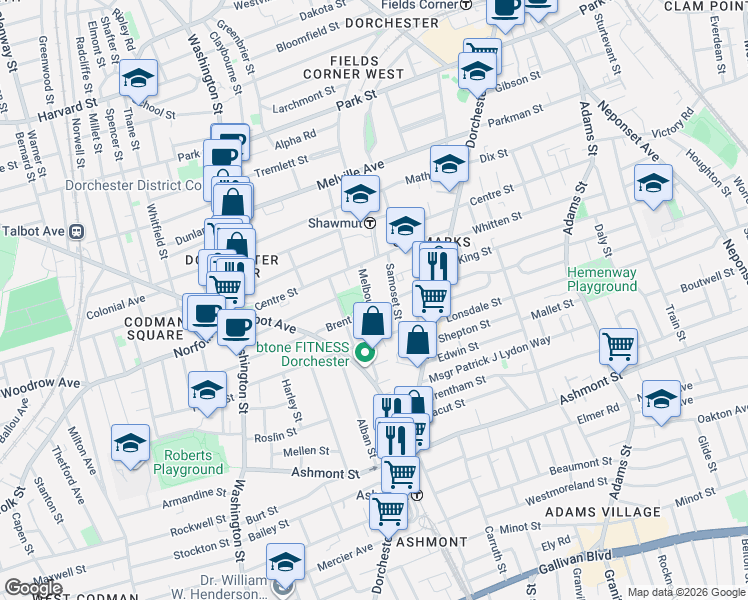 map of restaurants, bars, coffee shops, grocery stores, and more near 16 Melbourne Street in Boston