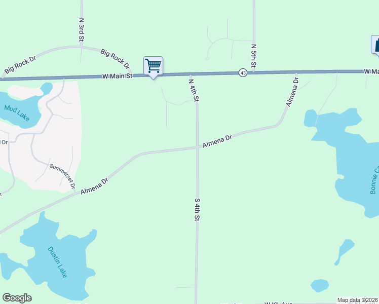 map of restaurants, bars, coffee shops, grocery stores, and more near 9069 Almena Drive in Kalamazoo