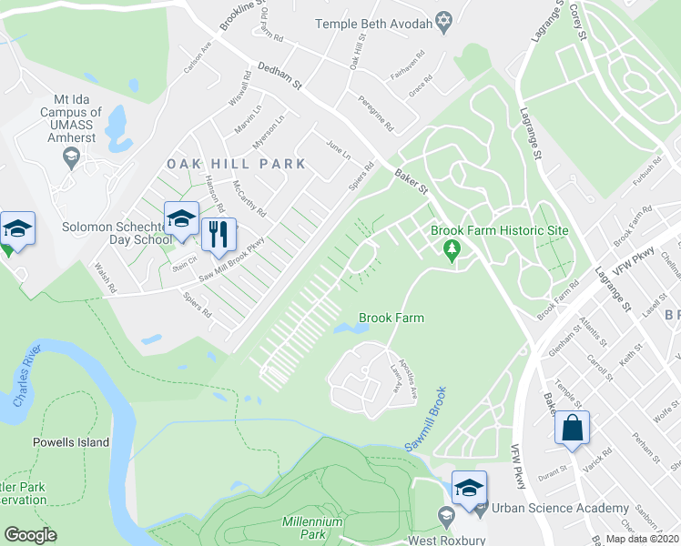map of restaurants, bars, coffee shops, grocery stores, and more near 882 Baker Street in Boston