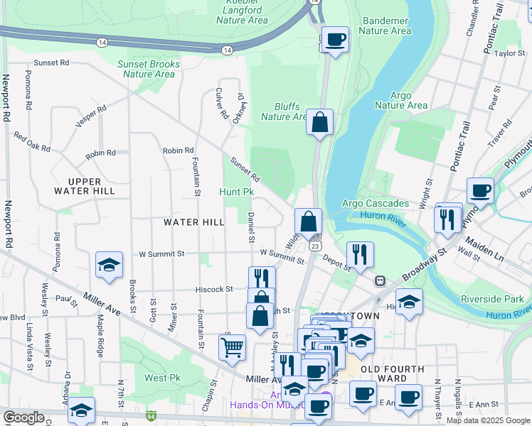 map of restaurants, bars, coffee shops, grocery stores, and more near 245 Brookridge Court in Ann Arbor