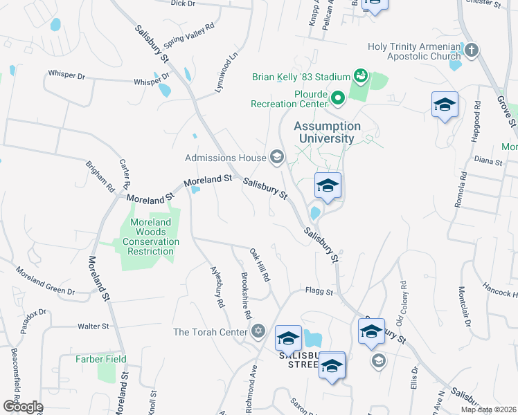 map of restaurants, bars, coffee shops, grocery stores, and more near 5 Flower Hill Drive in Worcester