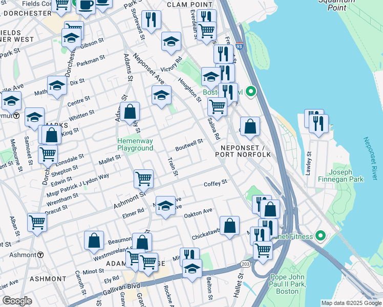 map of restaurants, bars, coffee shops, grocery stores, and more near 16 Frost Avenue in Boston