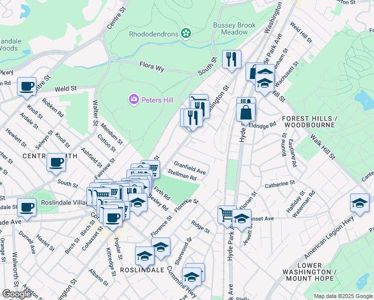 map of restaurants, bars, coffee shops, grocery stores, and more near 14 Bradeen Street in Boston