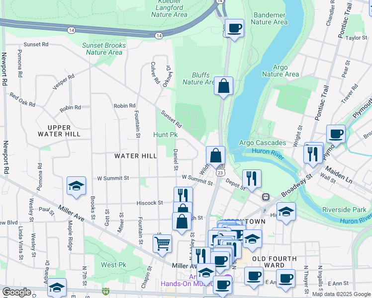 map of restaurants, bars, coffee shops, grocery stores, and more near 245 Brookridge Court in Ann Arbor