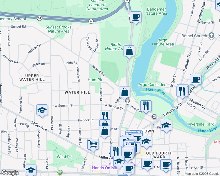 map of restaurants, bars, coffee shops, grocery stores, and more near 245 Brookridge Court in Ann Arbor
