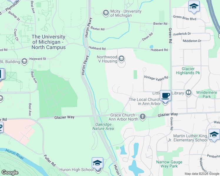map of restaurants, bars, coffee shops, grocery stores, and more near 3132 West Dobson Place in Ann Arbor