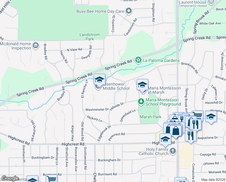 map of restaurants, bars, coffee shops, grocery stores, and more near 2026 Glenview Road in Rockford