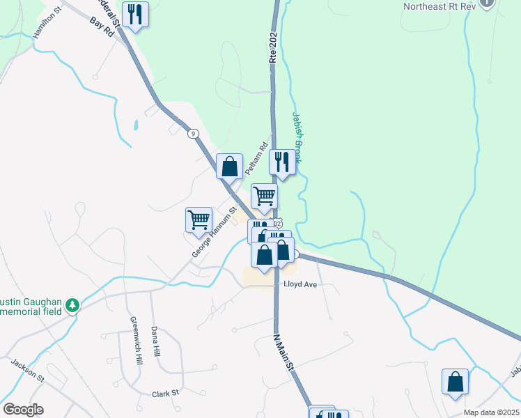 map of restaurants, bars, coffee shops, grocery stores, and more near 28 Massachusetts 9 in Belchertown
