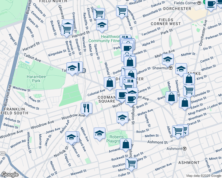 map of restaurants, bars, coffee shops, grocery stores, and more near 290 Talbot Avenue in Boston