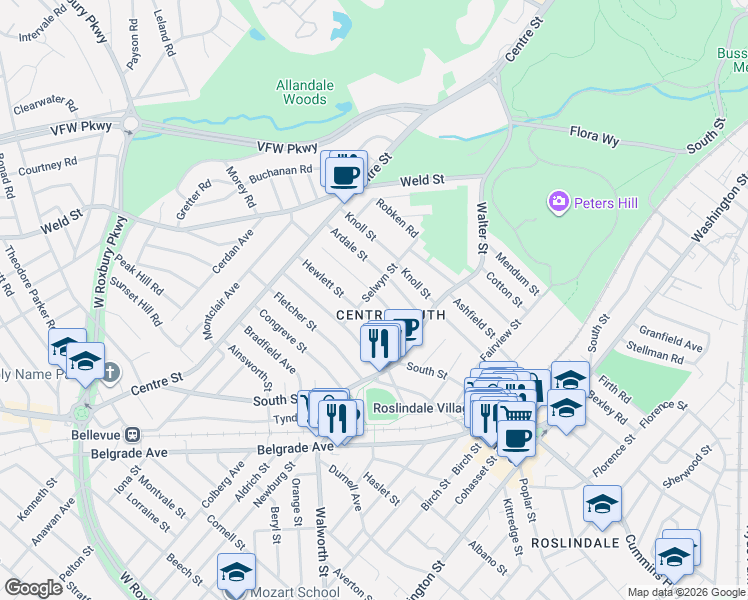 map of restaurants, bars, coffee shops, grocery stores, and more near in Boston