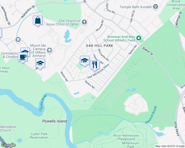 map of restaurants, bars, coffee shops, grocery stores, and more near 9 Cibel Path in Newton