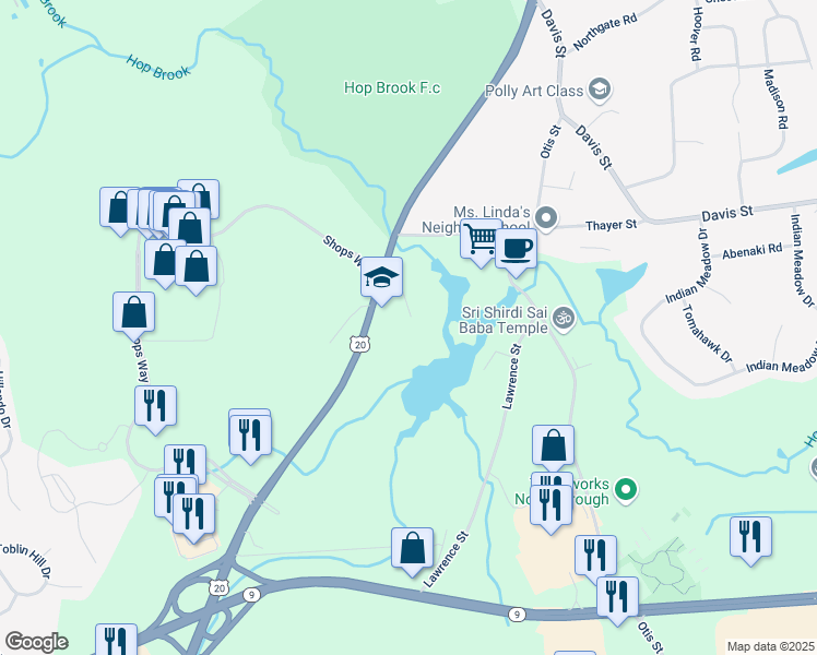map of restaurants, bars, coffee shops, grocery stores, and more near 21 Hitching Post Lane in Northborough