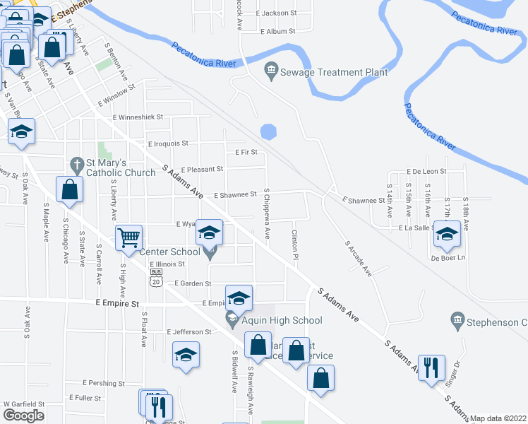 map of restaurants, bars, coffee shops, grocery stores, and more near 824 South Chippewa Avenue in Freeport