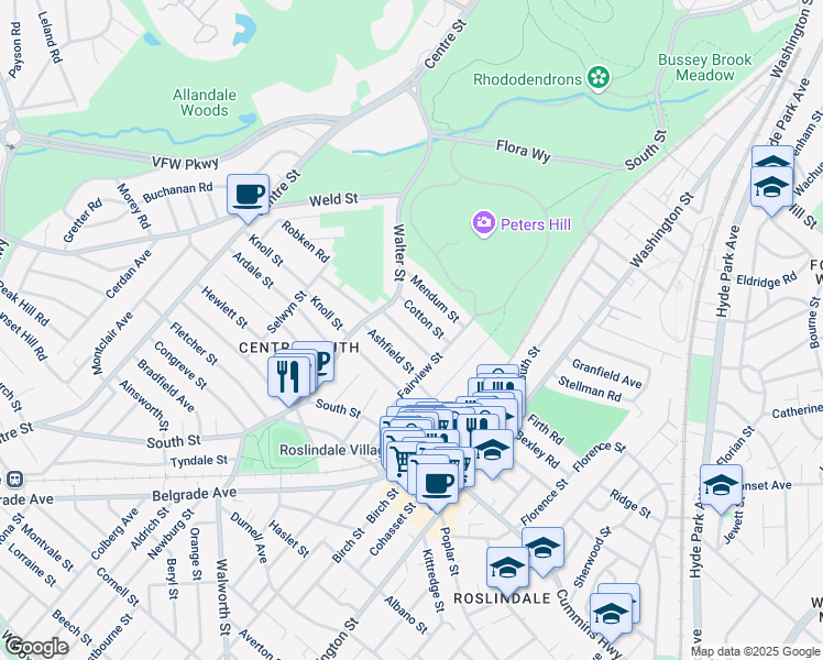 map of restaurants, bars, coffee shops, grocery stores, and more near 23-25 Primrose Street in Boston