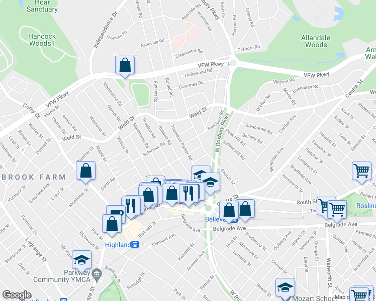 map of restaurants, bars, coffee shops, grocery stores, and more near 25 Pierpont Road in Boston