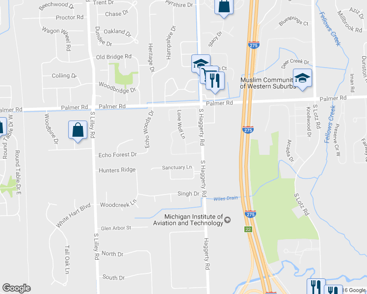 map of restaurants, bars, coffee shops, grocery stores, and more near 41751 Wild Turkey Lane in Canton