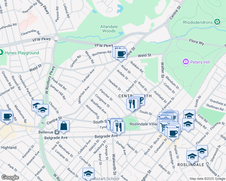 map of restaurants, bars, coffee shops, grocery stores, and more near 85 Farquhar Street in Boston