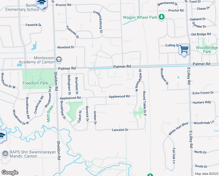 map of restaurants, bars, coffee shops, grocery stores, and more near 43509 Arbor Way West in Canton