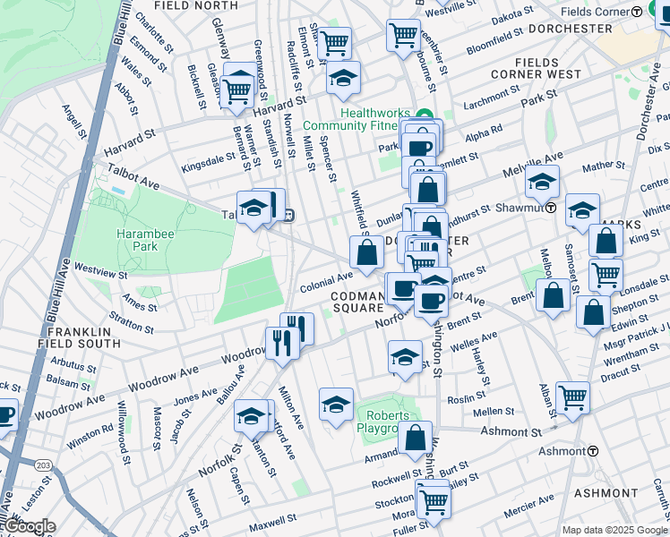 map of restaurants, bars, coffee shops, grocery stores, and more near 145 Millet Street in Boston
