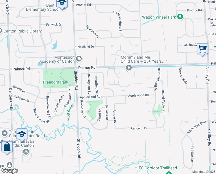 map of restaurants, bars, coffee shops, grocery stores, and more near 2087 South Cavalier Drive in Canton