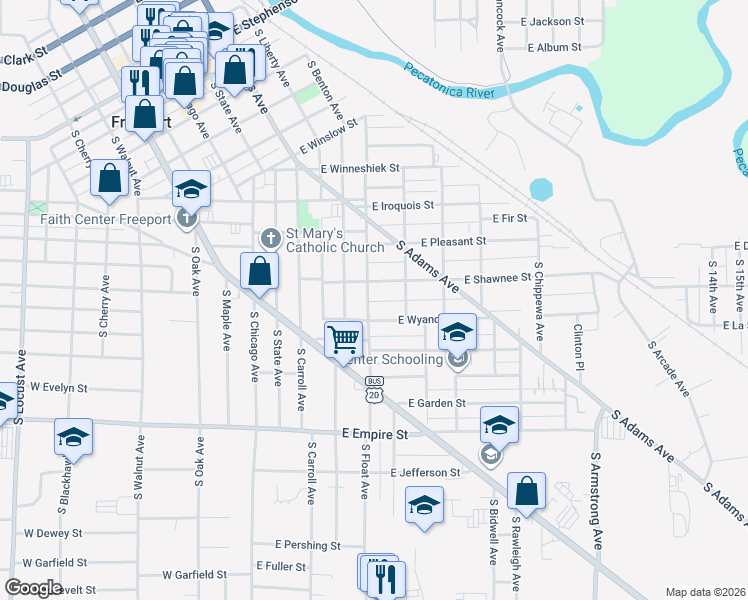 map of restaurants, bars, coffee shops, grocery stores, and more near 817 South Float Avenue in Freeport