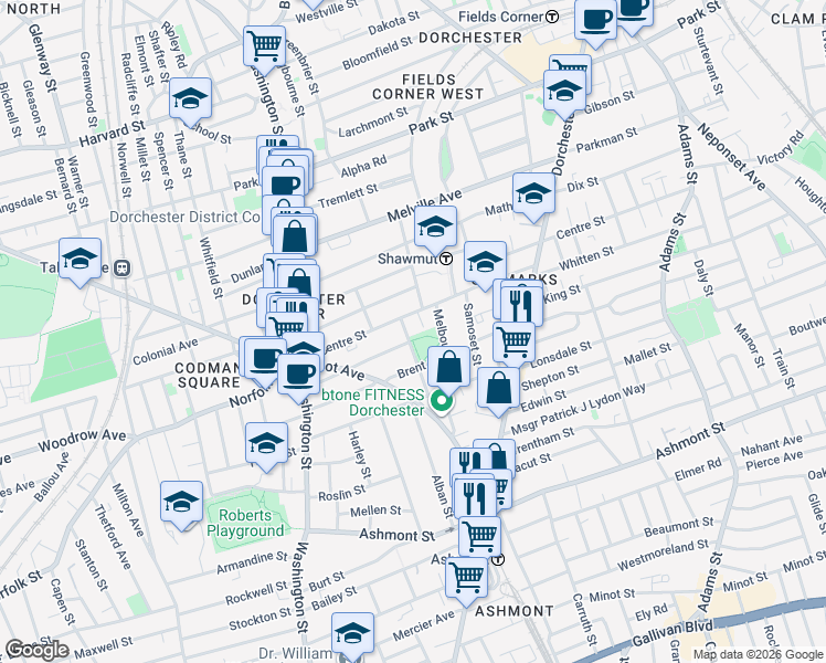map of restaurants, bars, coffee shops, grocery stores, and more near 10R Wainwright Street in Boston