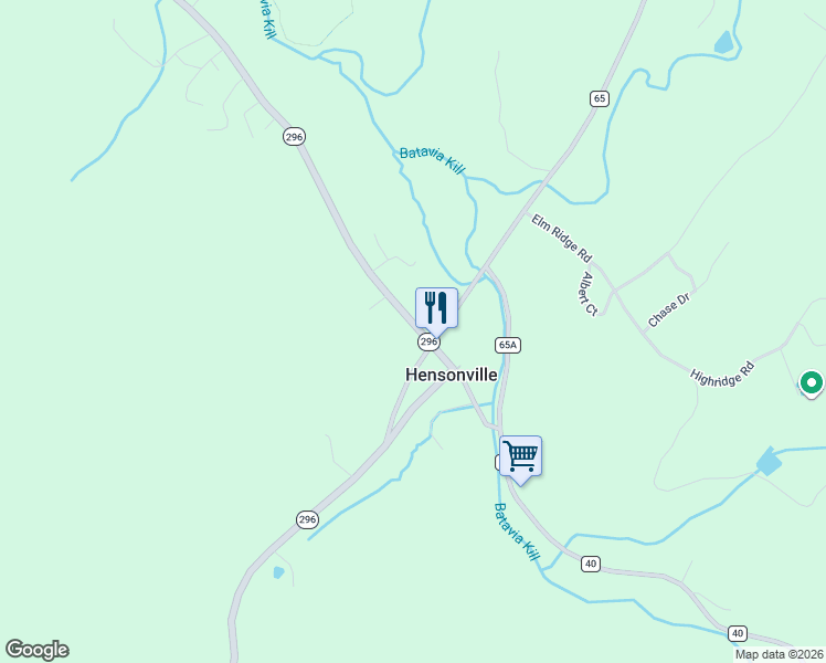 map of restaurants, bars, coffee shops, grocery stores, and more near 370 New York 296 in Hensonville