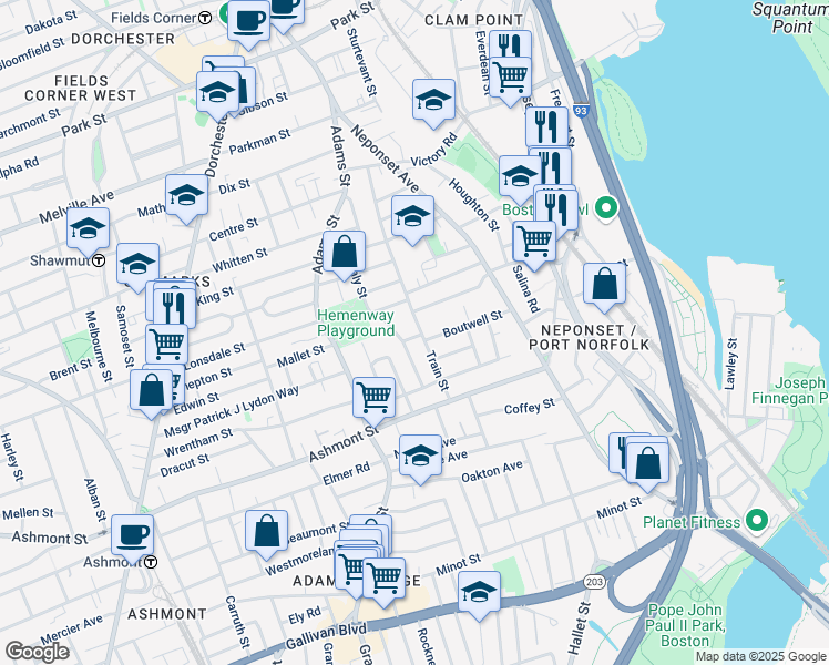 map of restaurants, bars, coffee shops, grocery stores, and more near 131 Train Street in Boston