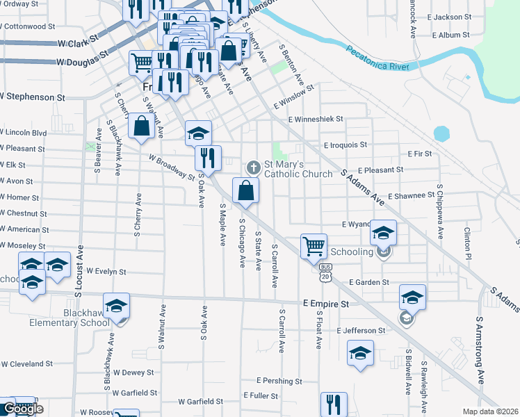 map of restaurants, bars, coffee shops, grocery stores, and more near 904 South Carrol Avenue in Freeport