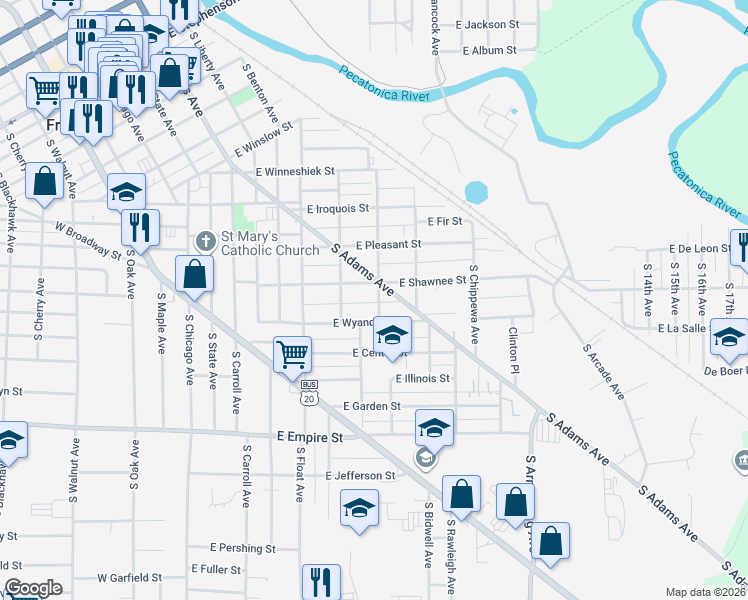 map of restaurants, bars, coffee shops, grocery stores, and more near 814 South Miami Avenue in Freeport
