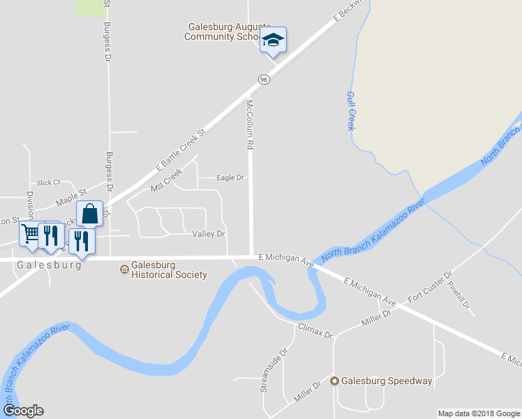 map of restaurants, bars, coffee shops, grocery stores, and more near 56 McCollum in Galesburg