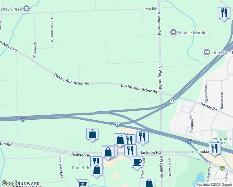 map of restaurants, bars, coffee shops, grocery stores, and more near 3750 Elizabeth Road in Ann Arbor