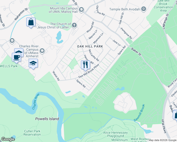 map of restaurants, bars, coffee shops, grocery stores, and more near in Newton