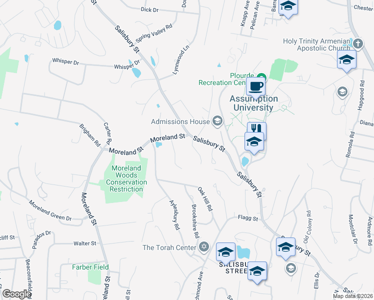 map of restaurants, bars, coffee shops, grocery stores, and more near 4 Flower Hill Drive in Worcester