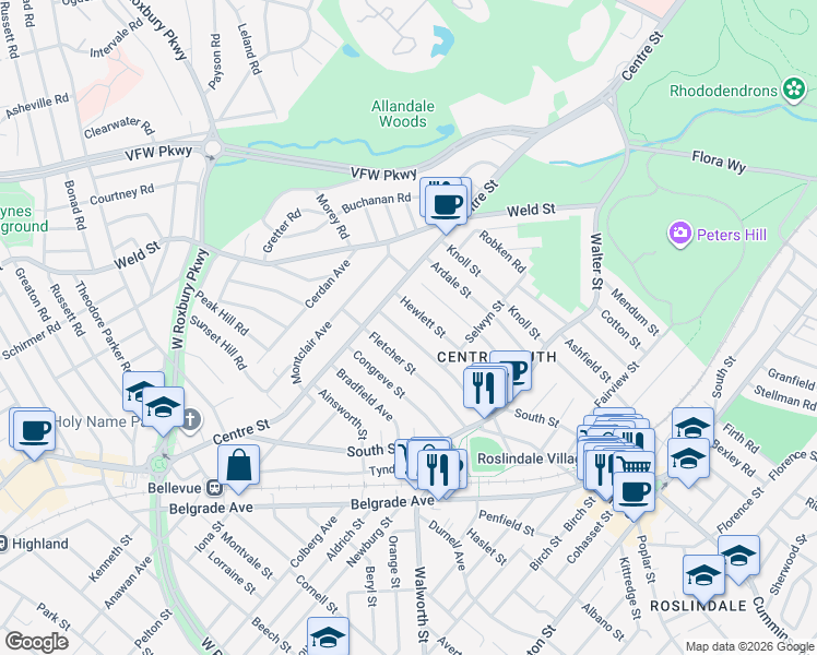 map of restaurants, bars, coffee shops, grocery stores, and more near 85 Farquhar Street in Boston