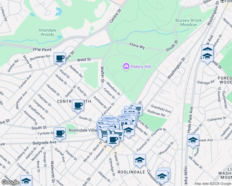 map of restaurants, bars, coffee shops, grocery stores, and more near 4 Mendum Street in Boston