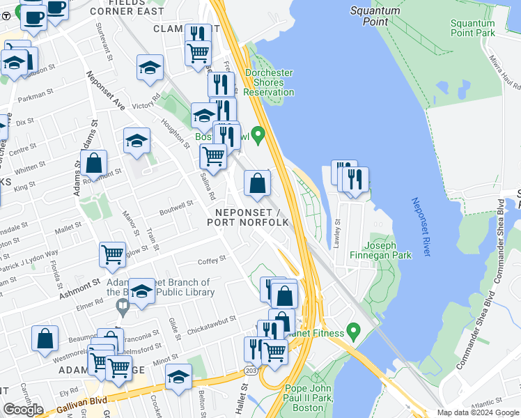 map of restaurants, bars, coffee shops, grocery stores, and more near 26 Norwood Street in Boston