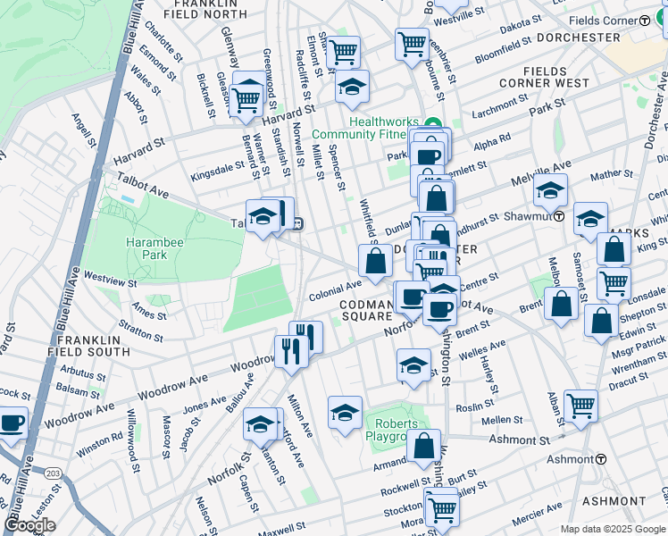 map of restaurants, bars, coffee shops, grocery stores, and more near 145 Millet Street in Boston