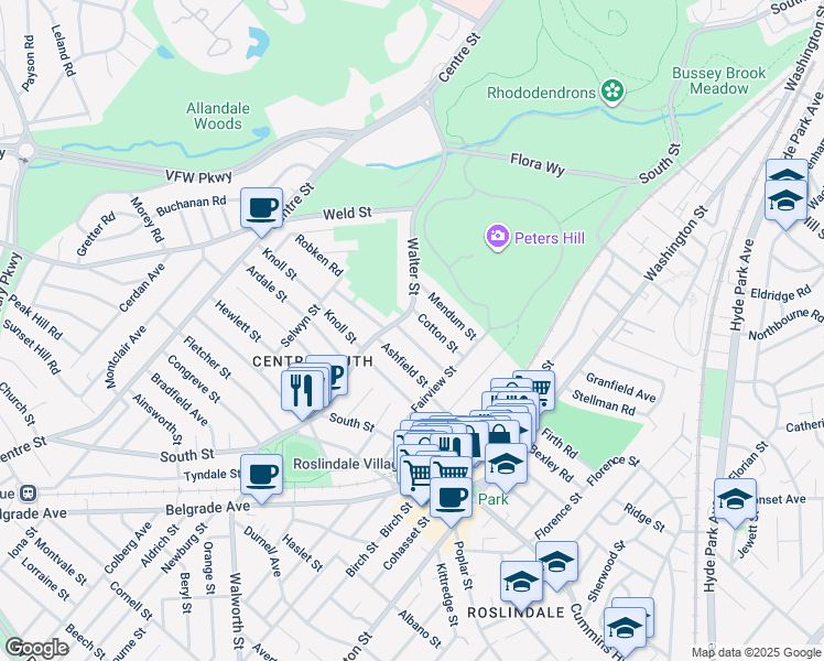 map of restaurants, bars, coffee shops, grocery stores, and more near 23-25 Primrose Street in Boston