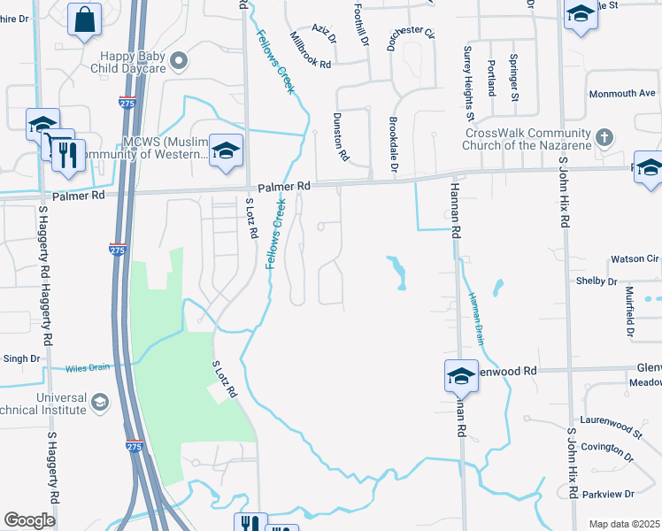 map of restaurants, bars, coffee shops, grocery stores, and more near 2166 Fairway Circle in Canton