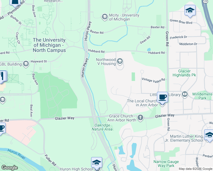 map of restaurants, bars, coffee shops, grocery stores, and more near 3132 West Dobson Place in Ann Arbor