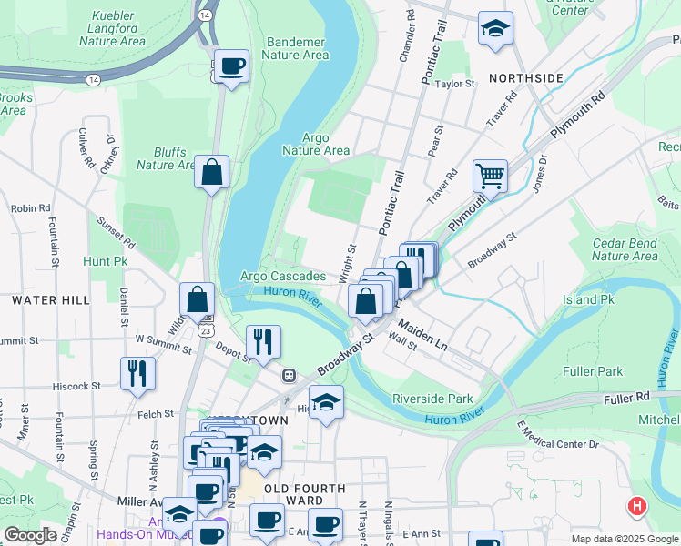 map of restaurants, bars, coffee shops, grocery stores, and more near 603 Longshore Drive in Ann Arbor