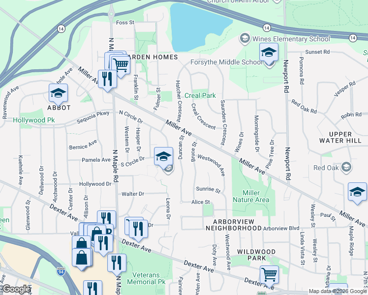 map of restaurants, bars, coffee shops, grocery stores, and more near 1000 Duncan Street in Ann Arbor