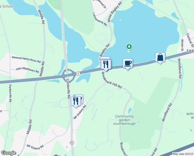 map of restaurants, bars, coffee shops, grocery stores, and more near 5 Breakneck Hill Road in Southborough