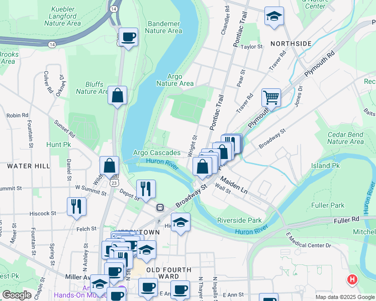 map of restaurants, bars, coffee shops, grocery stores, and more near 603 Longshore Drive in Ann Arbor