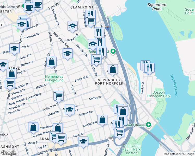 map of restaurants, bars, coffee shops, grocery stores, and more near 236 Neponset Avenue in Boston