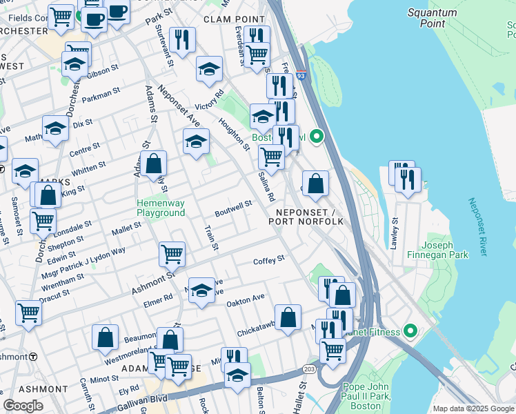 map of restaurants, bars, coffee shops, grocery stores, and more near 16 Frost Avenue in Boston